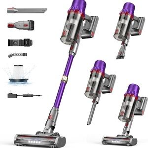 Cordless Vacuum Cleaner with Attachments - Purple and Gray